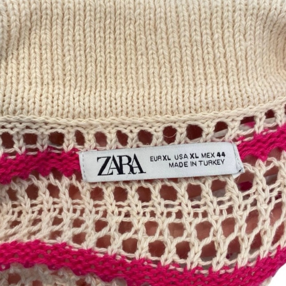 Zara Oversized Crochet Knit Cardigan With Stripes Size XL - Picture 8 of 8